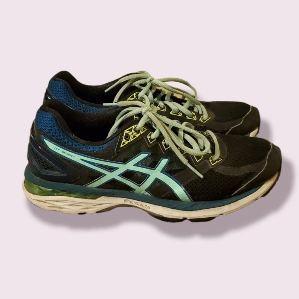 Asics GT 2000 Womens Gel Running Shoes Size 8.5 Lace Up T656N Black Green Shoes